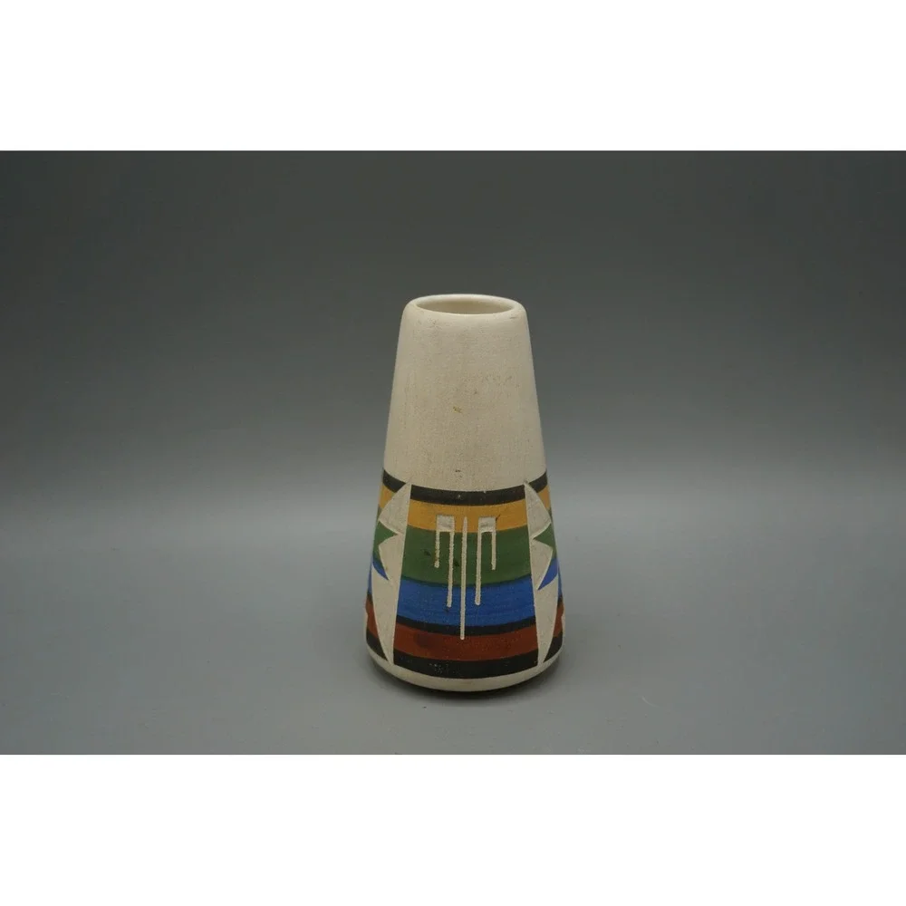 Faith Swan Sioux Native American Pottery Vase South Dakota Polychrome Geometric